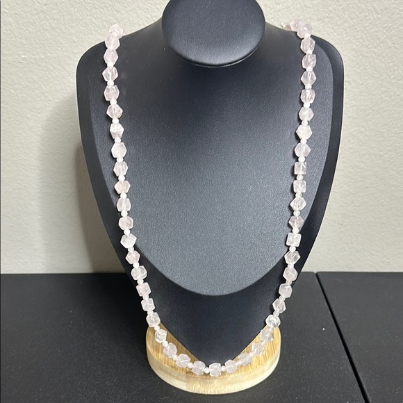 Jewelry - Pink Quartz Long Cube Necklace Gemstone Beaded Princess